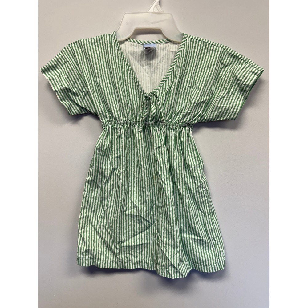 Bella Bliss Girls Green White Cotton Stripe Dress‎ Tie Front Size 6